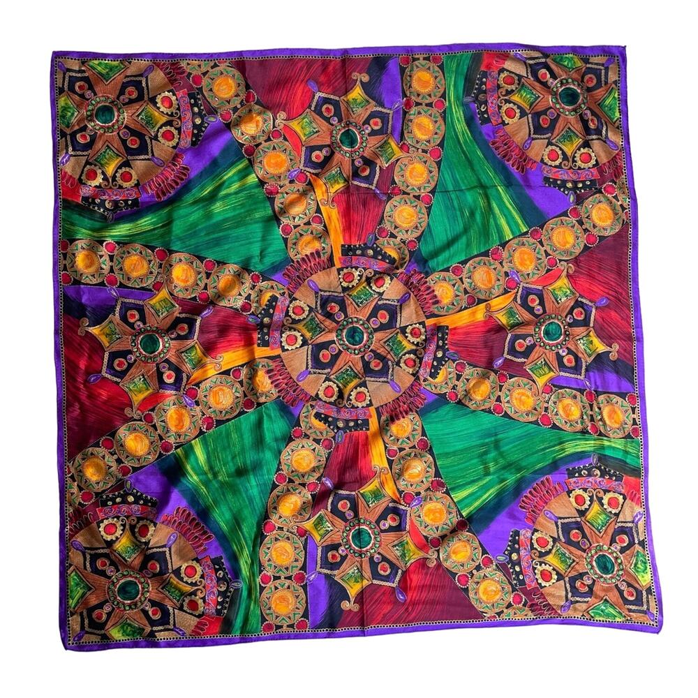 Vintage Oscar de la Renta silk jewel‎ print scarf